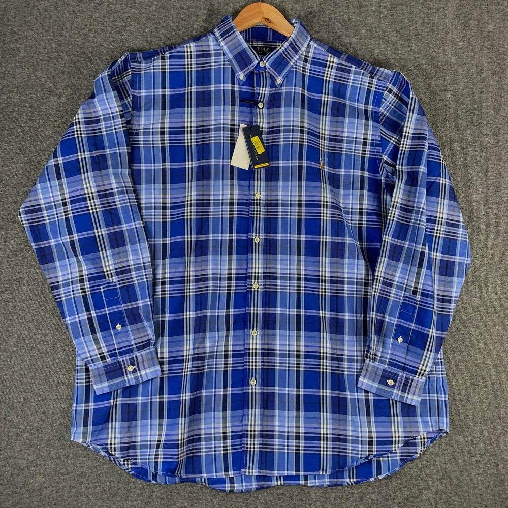 Polo Ralph Lauren Shirt Men 2XLT Blue Plaid Performance Sport Button Down NEW